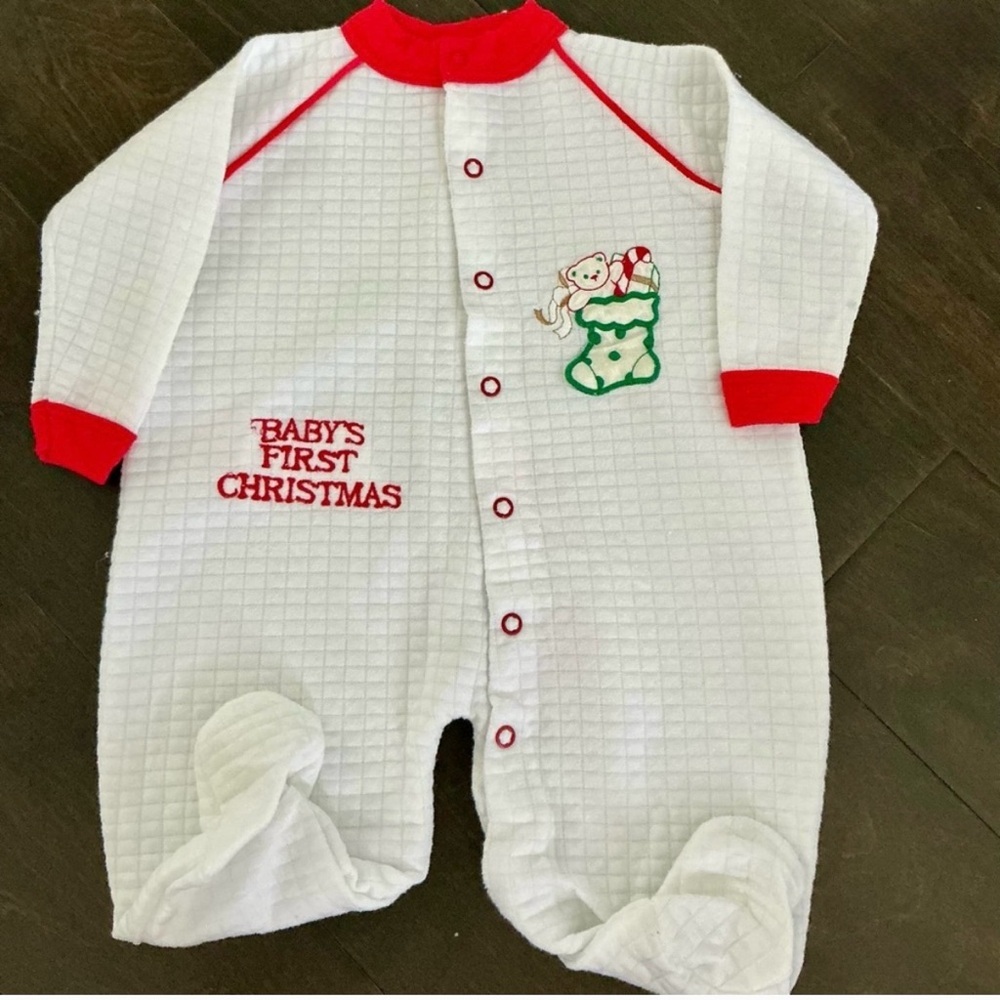 Baby's First Christmas Vintage Red and White One Piece